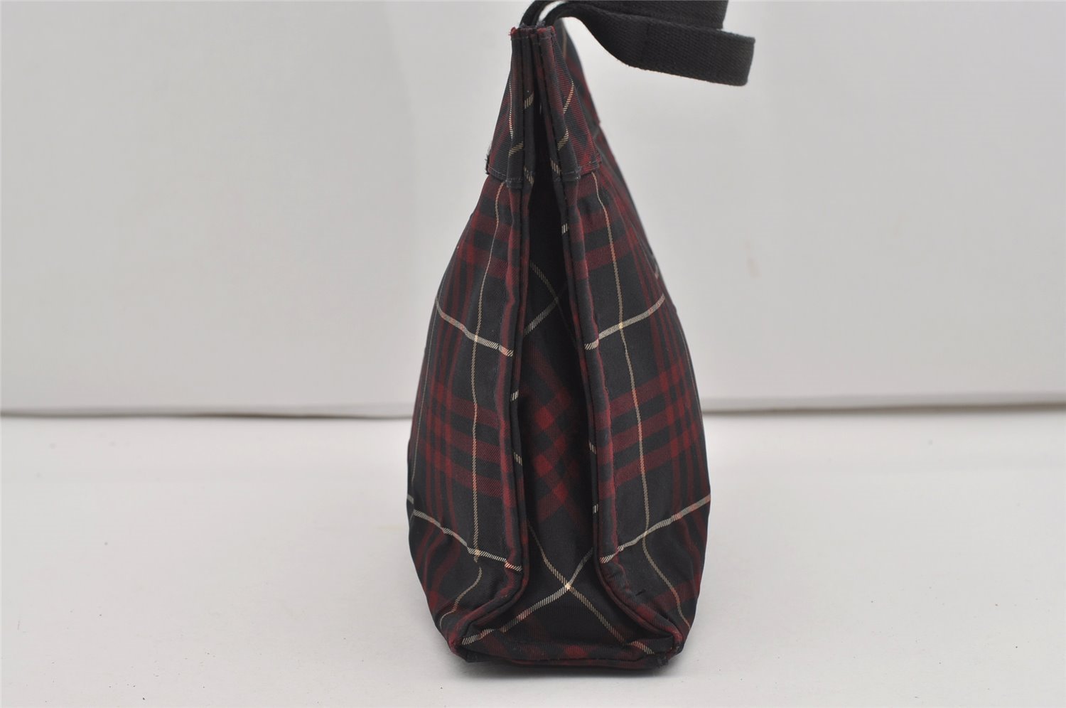 Authentic BURBERRY BLUE LABEL Check Hand Tote Bag Nylon Black Red 9250I