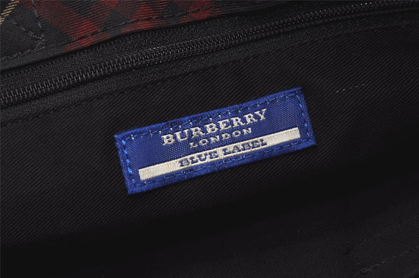 Authentic BURBERRY BLUE LABEL Check Hand Tote Bag Nylon Black Red 9250I