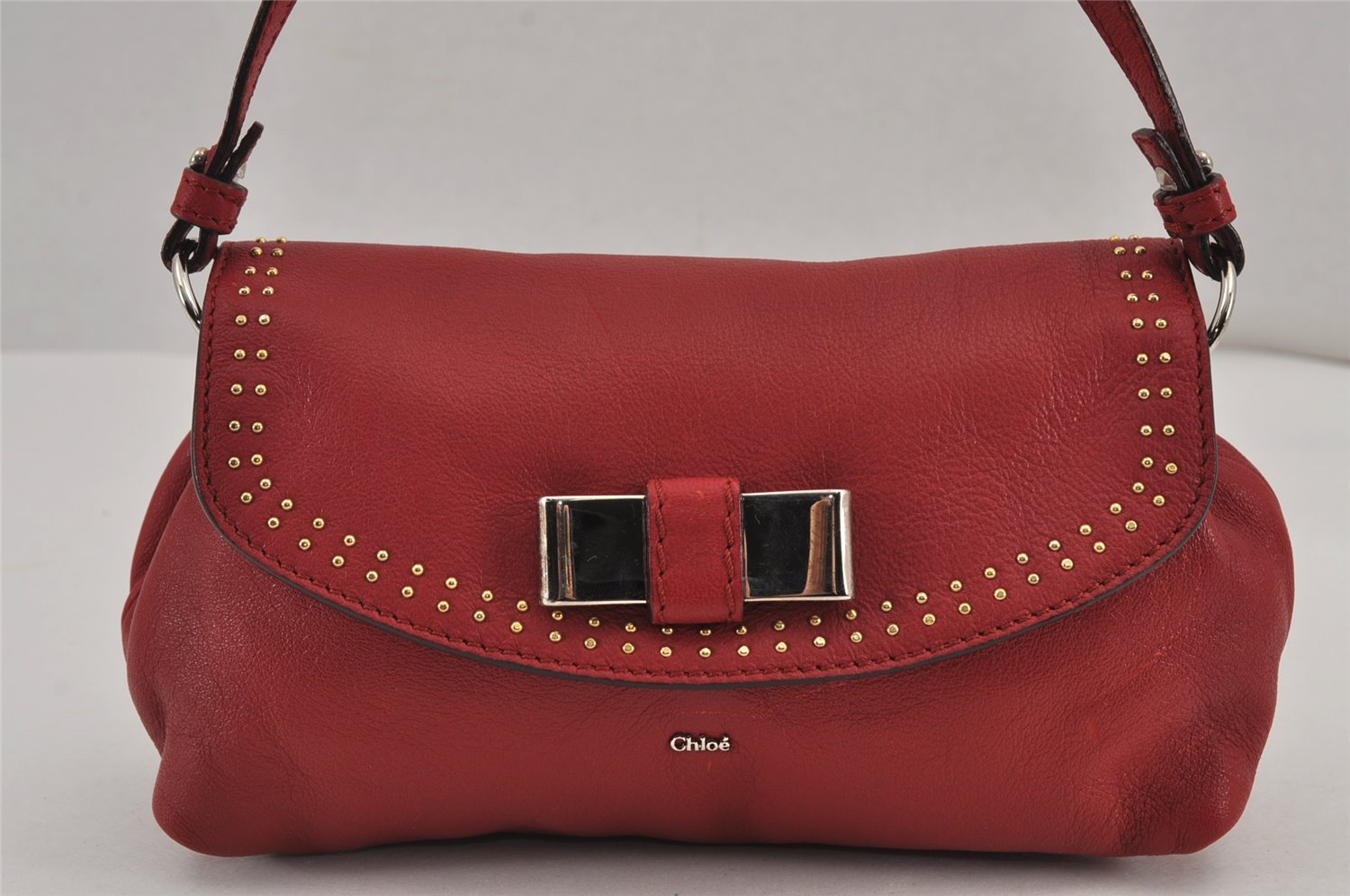 Authentic Chloe LILY Ribbon 2Way Shoulder Hand Bag Purse Leather Red 9250J