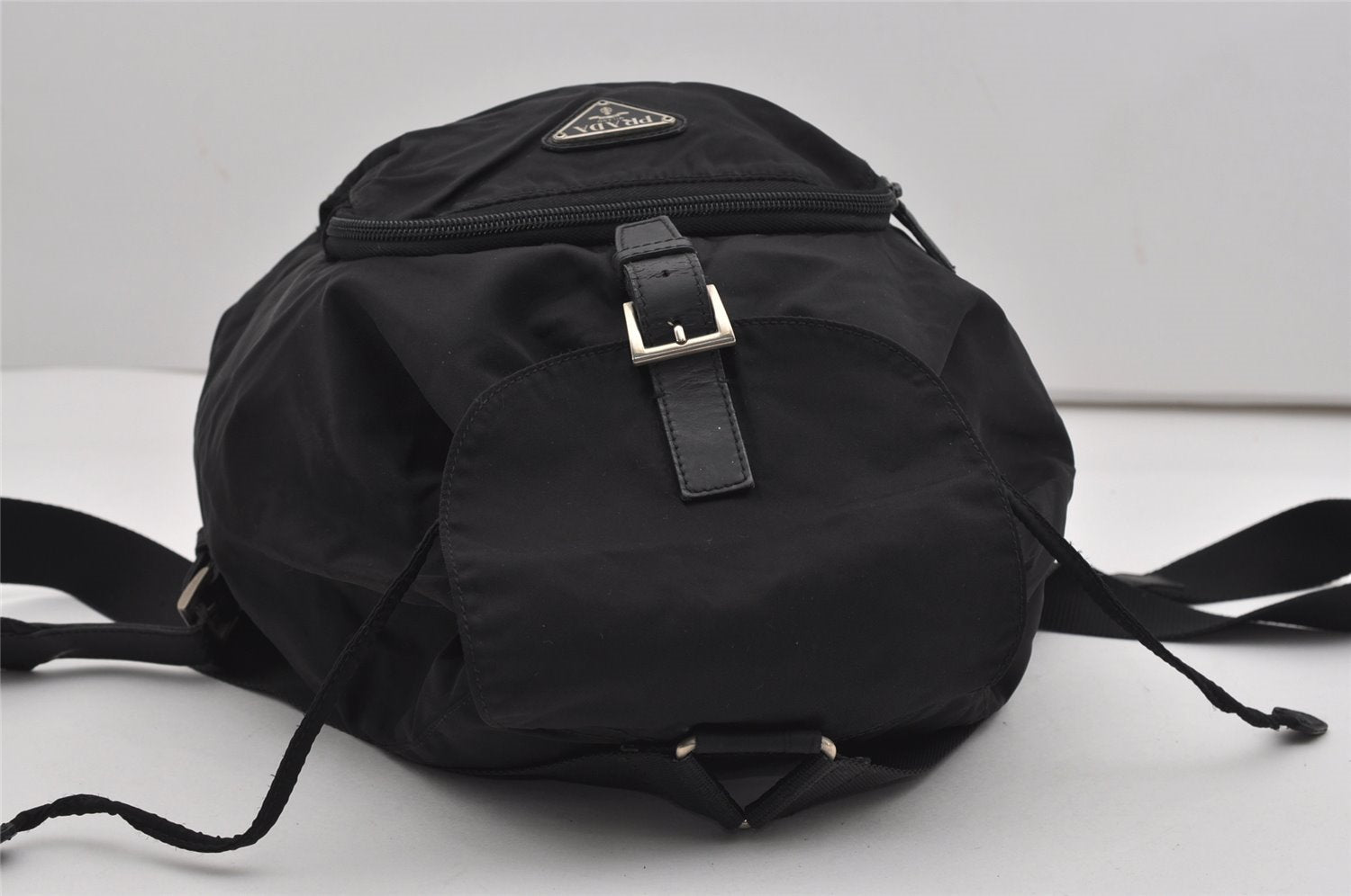 Authentic PRADA Vintage Nylon Tessuto Leather Drawstring Backpack Black 9253I