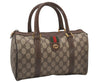 Authentic GUCCI Web Sherry Line Hand Boston Bag GG PVC Leather Brown 9256I