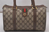 Authentic GUCCI Web Sherry Line Hand Boston Bag GG PVC Leather Brown 9256I
