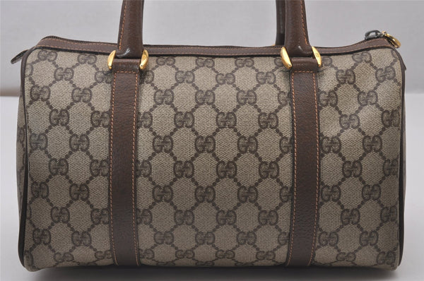 Authentic GUCCI Web Sherry Line Hand Boston Bag GG PVC Leather Brown 9256I
