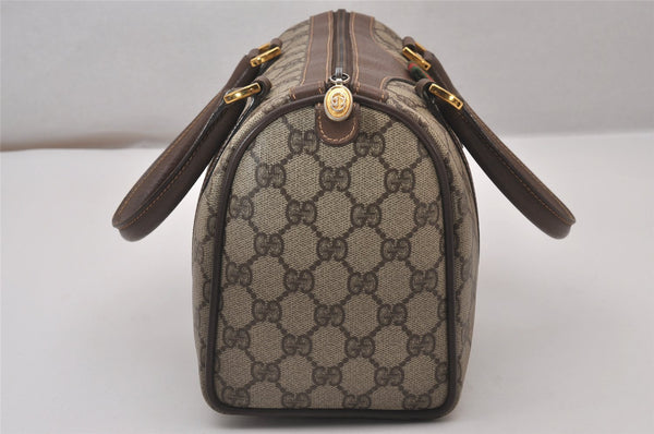 Authentic GUCCI Web Sherry Line Hand Boston Bag GG PVC Leather Brown 9256I