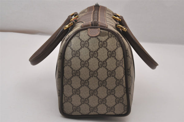 Authentic GUCCI Web Sherry Line Hand Boston Bag GG PVC Leather Brown 9256I