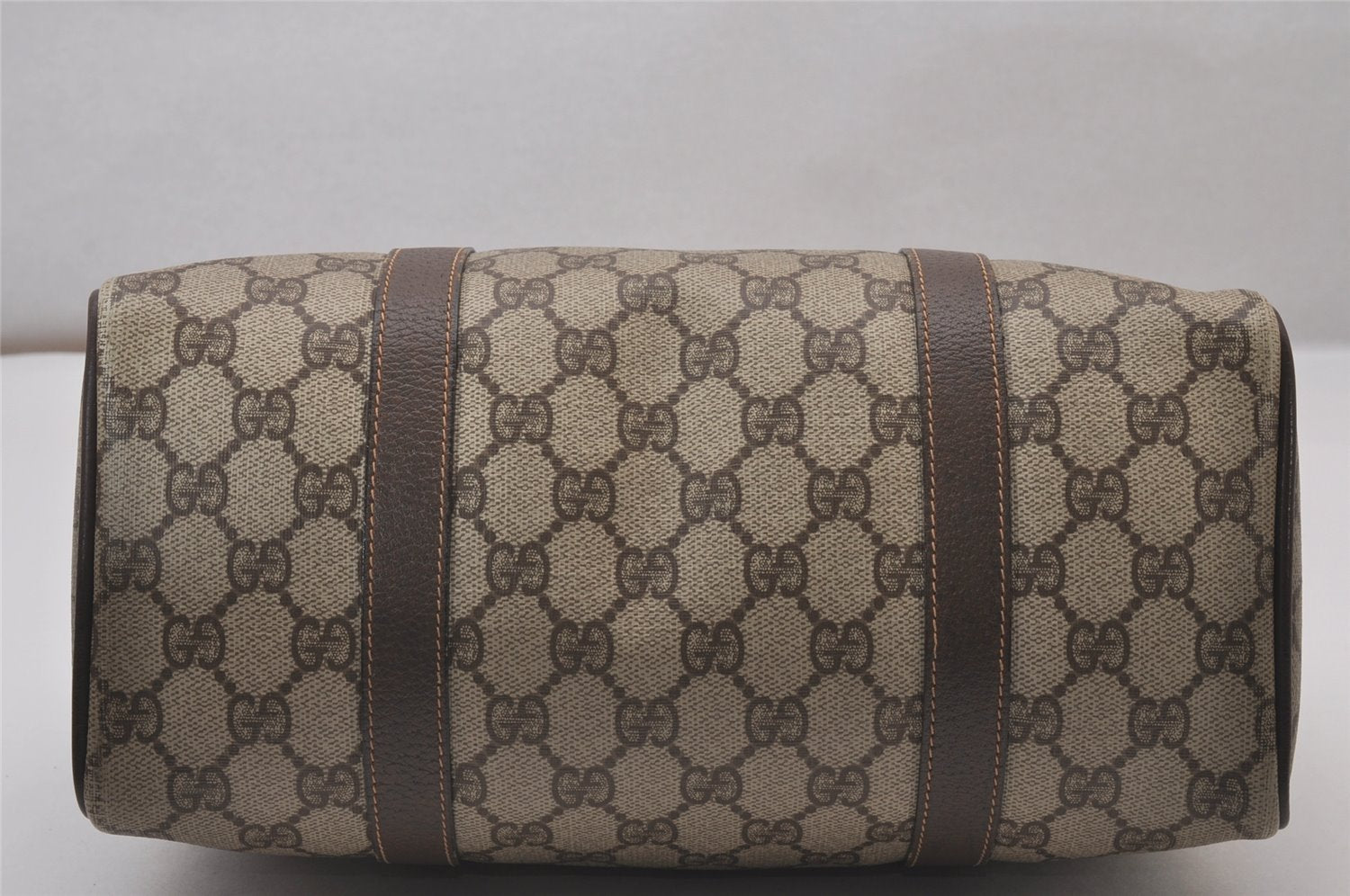 Authentic GUCCI Web Sherry Line Hand Boston Bag GG PVC Leather Brown 9256I