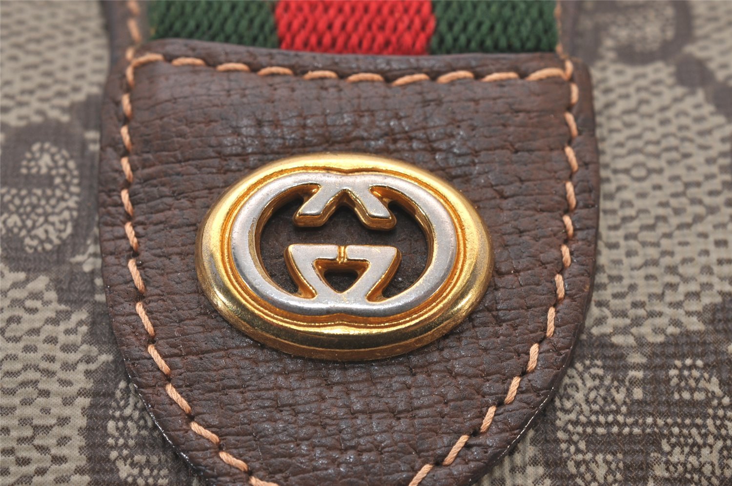 Authentic GUCCI Web Sherry Line Hand Boston Bag GG PVC Leather Brown 9256I