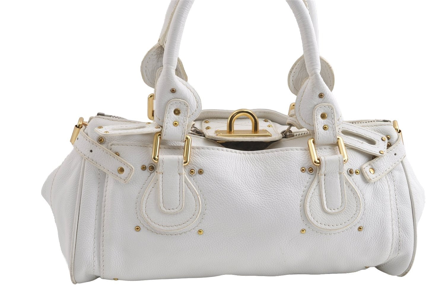 Authentic Chloe Vintage Paddington Leather Shoulder Hand Bag White 9259I