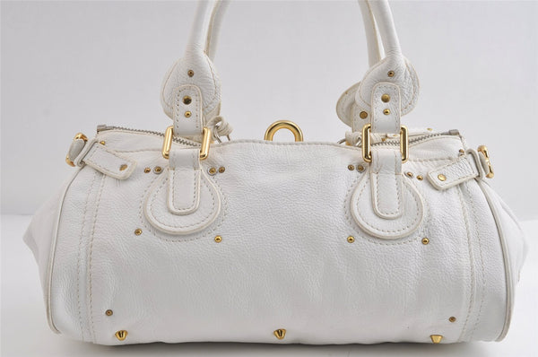 Authentic Chloe Vintage Paddington Leather Shoulder Hand Bag White 9259I