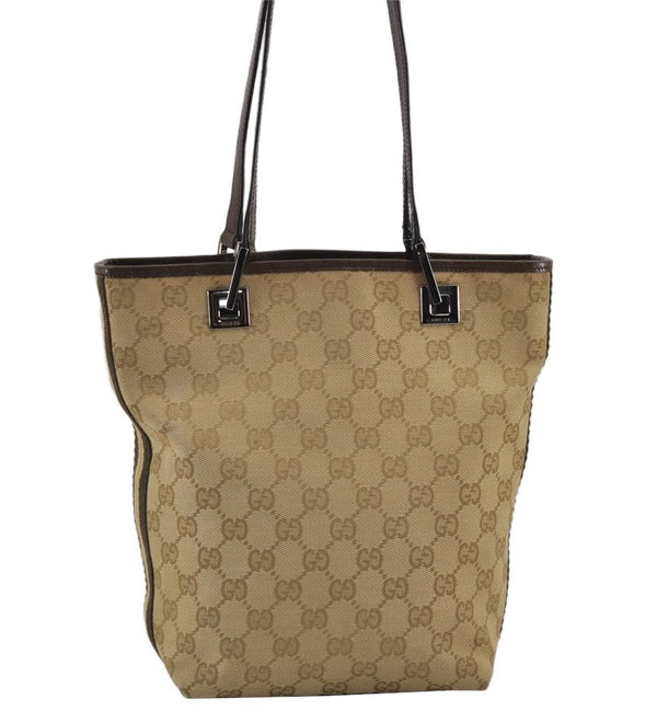 Authentic GUCCI Sherry Line Tote Bag Purse GG Canvas Leather 31244 Beige 9259J