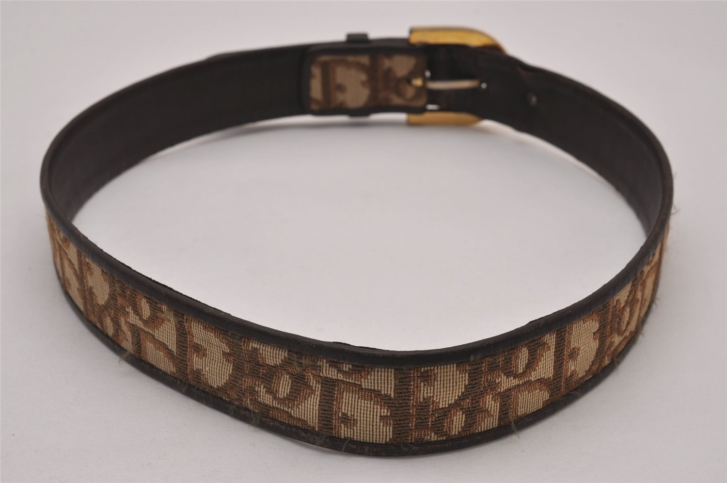 Auth Christian Dior Trotter Belt Canvas Leather Size 65cm 25.6inches Brown 9261I