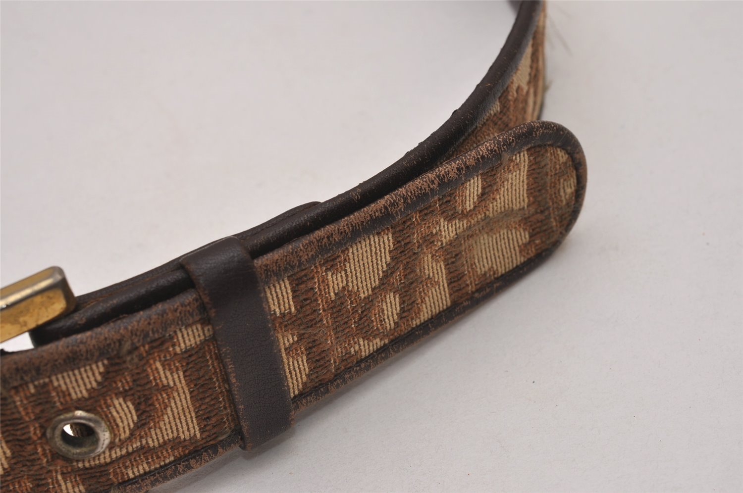 Auth Christian Dior Trotter Belt Canvas Leather Size 65cm 25.6inches Brown 9261I