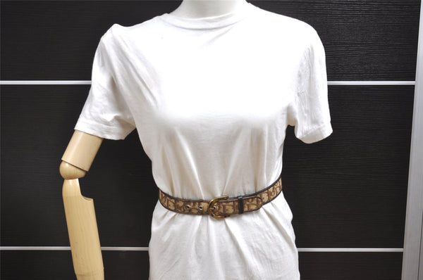 Auth Christian Dior Trotter Belt Canvas Leather Size 65cm 25.6inches Brown 9261I