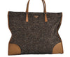 Authentic PRADA Vintage Tweed Leather Shoulder Tote Bag Brown 9266I