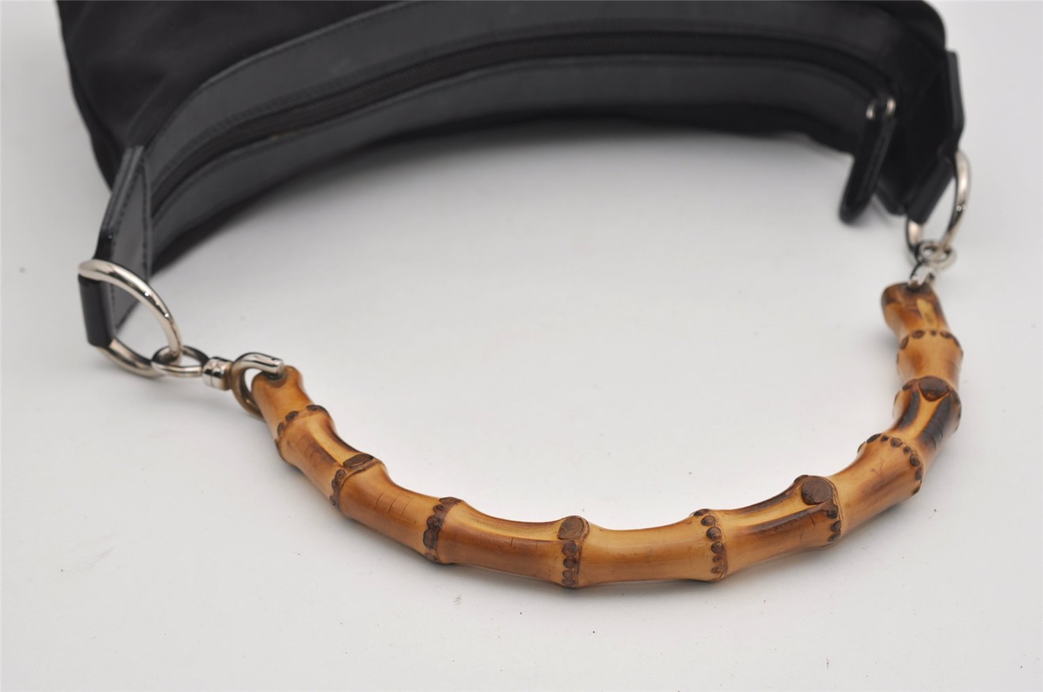 Authentic GUCCI Bamboo Shoulder Hand Bag Purse Nylon Leather Black 9269I