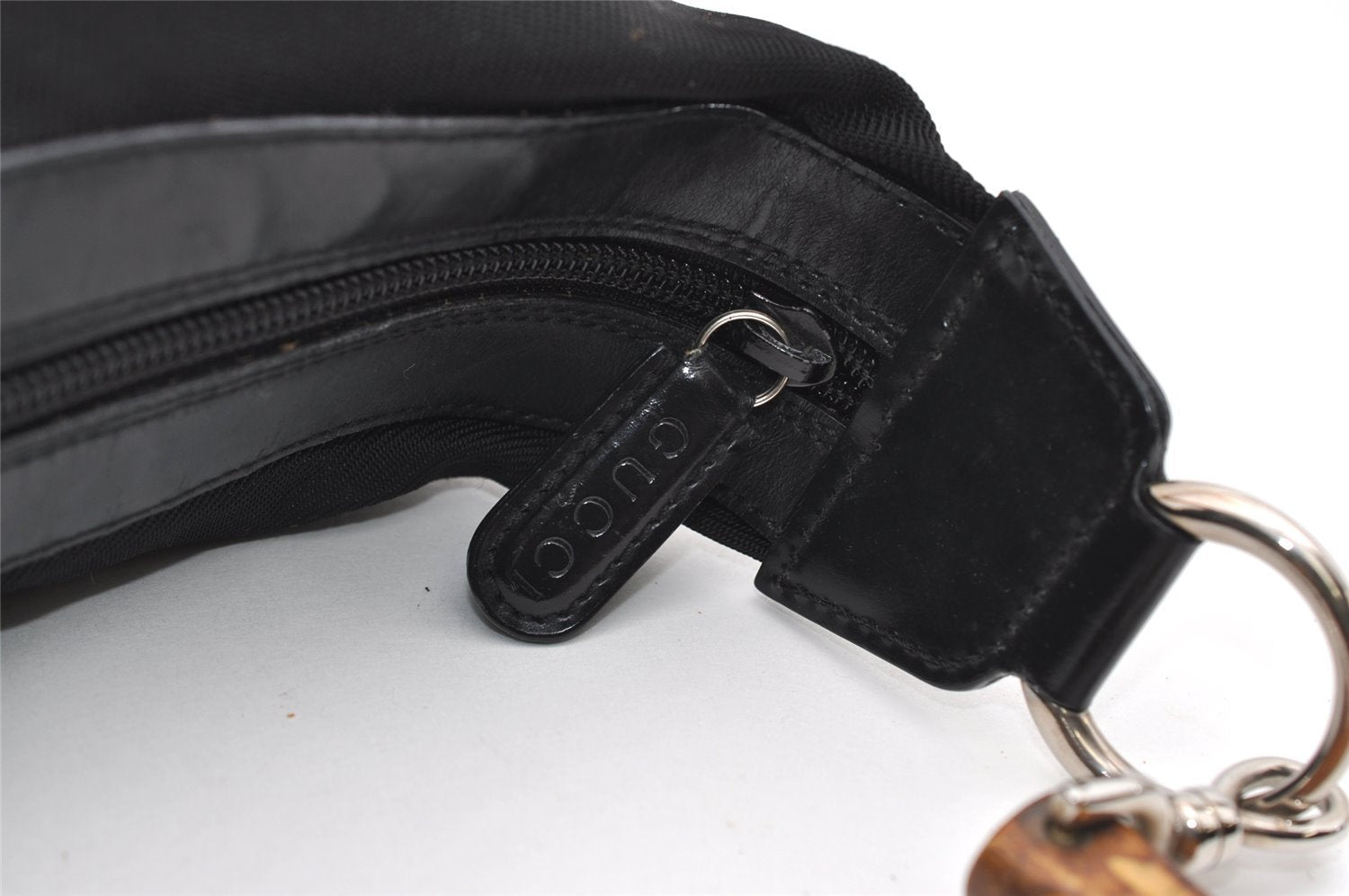 Authentic GUCCI Bamboo Shoulder Hand Bag Purse Nylon Leather Black 9269I