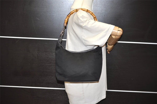 Authentic GUCCI Bamboo Shoulder Hand Bag Purse Nylon Leather Black 9269I
