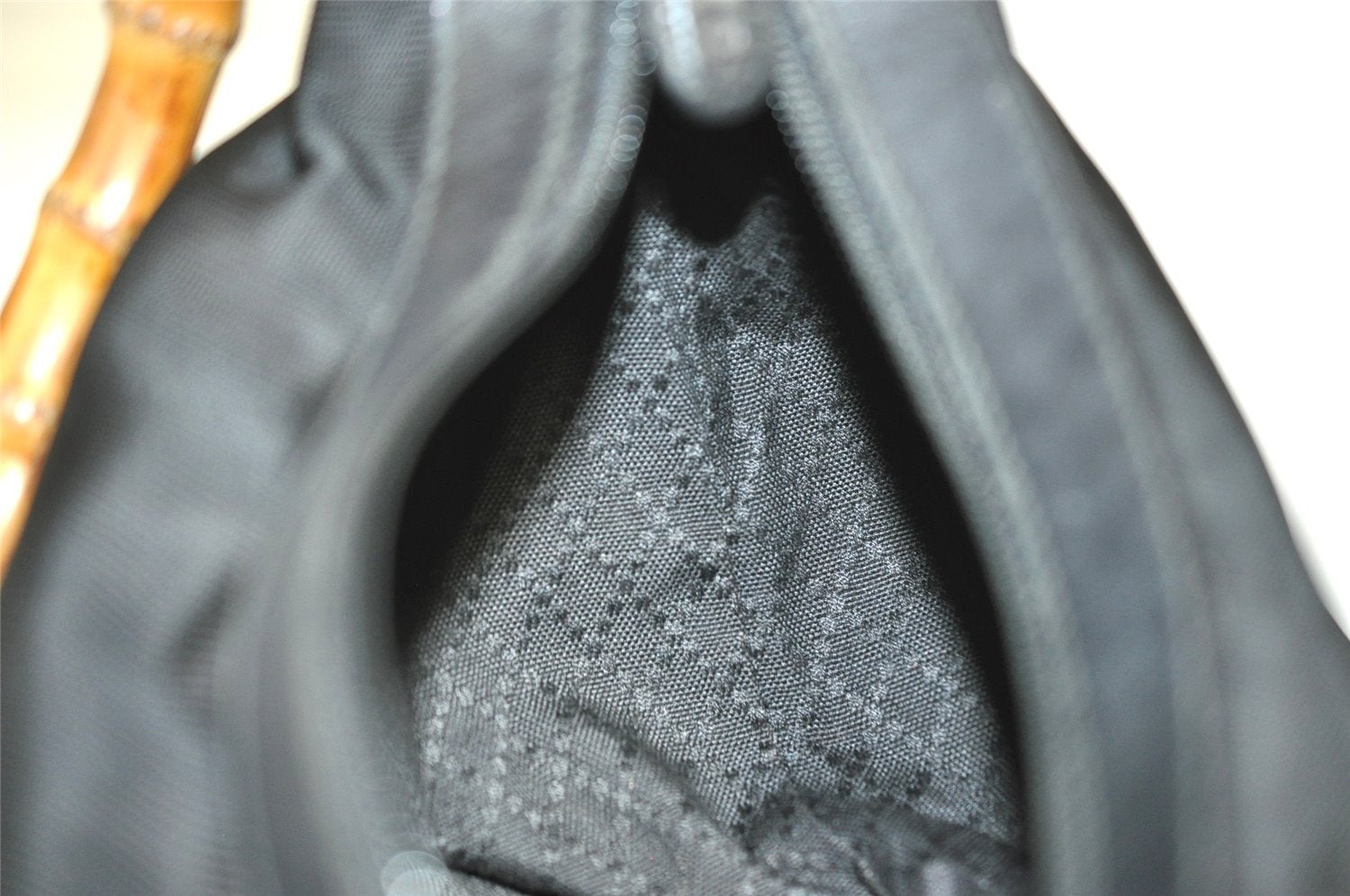 Authentic GUCCI Bamboo Shoulder Hand Bag Purse Nylon Leather Black 9270I