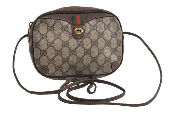 Authentic GUCCI Web Sherry Line Shoulder Bag GG PVC Leather Brown Junk 9271I