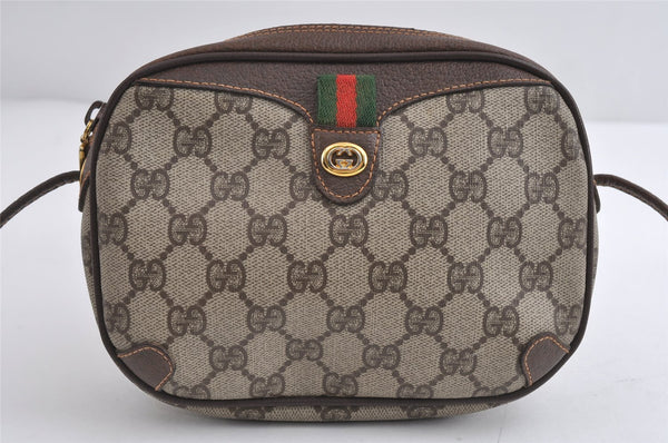 Authentic GUCCI Web Sherry Line Shoulder Bag GG PVC Leather Brown Junk 9271I