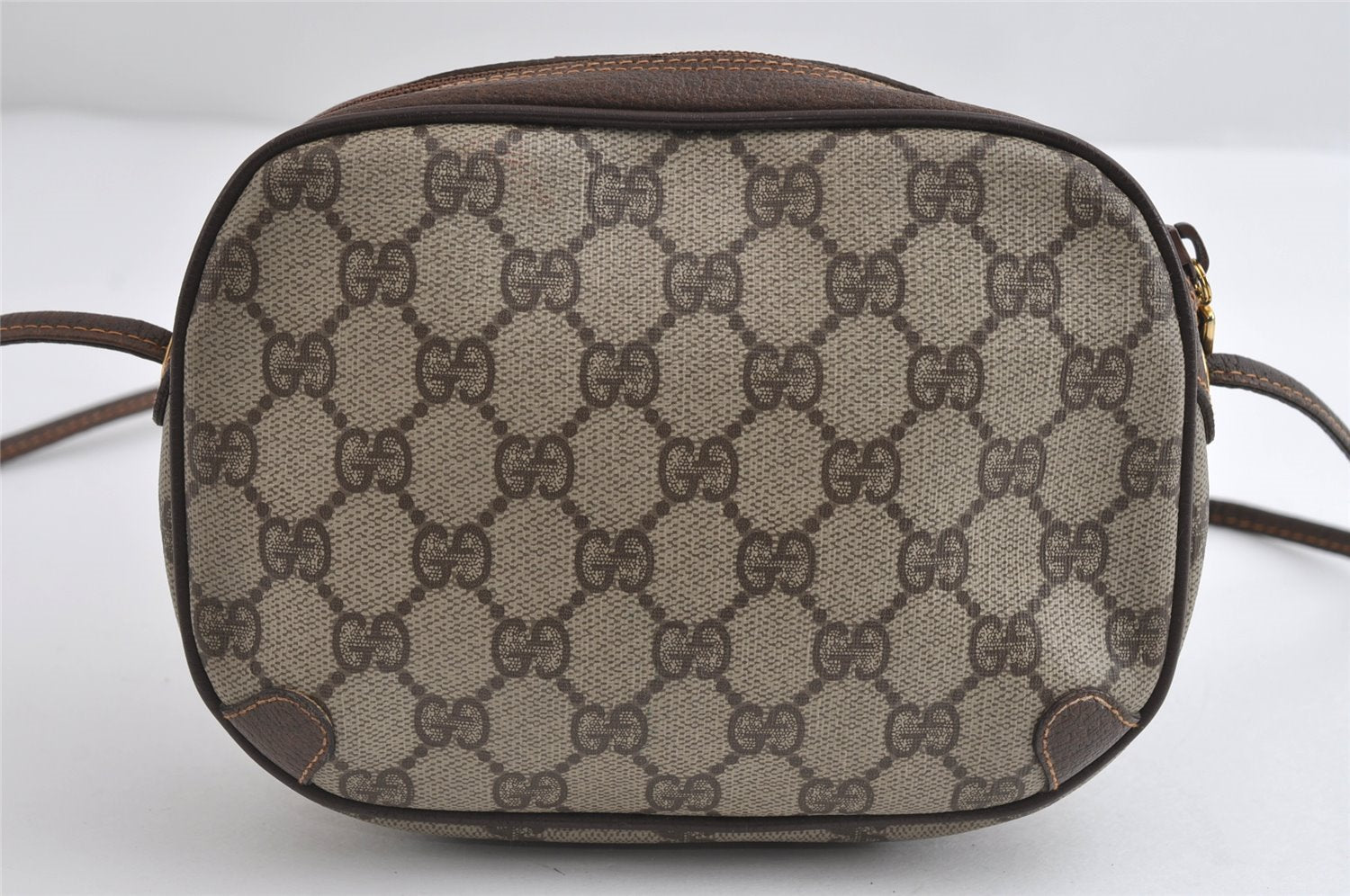 Authentic GUCCI Web Sherry Line Shoulder Bag GG PVC Leather Brown Junk 9271I