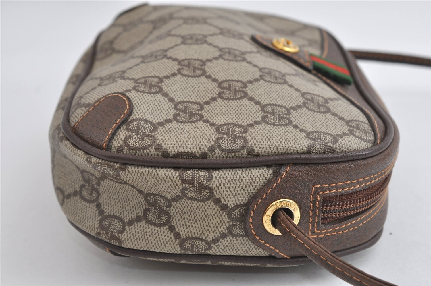 Authentic GUCCI Web Sherry Line Shoulder Bag GG PVC Leather Brown Junk 9271I