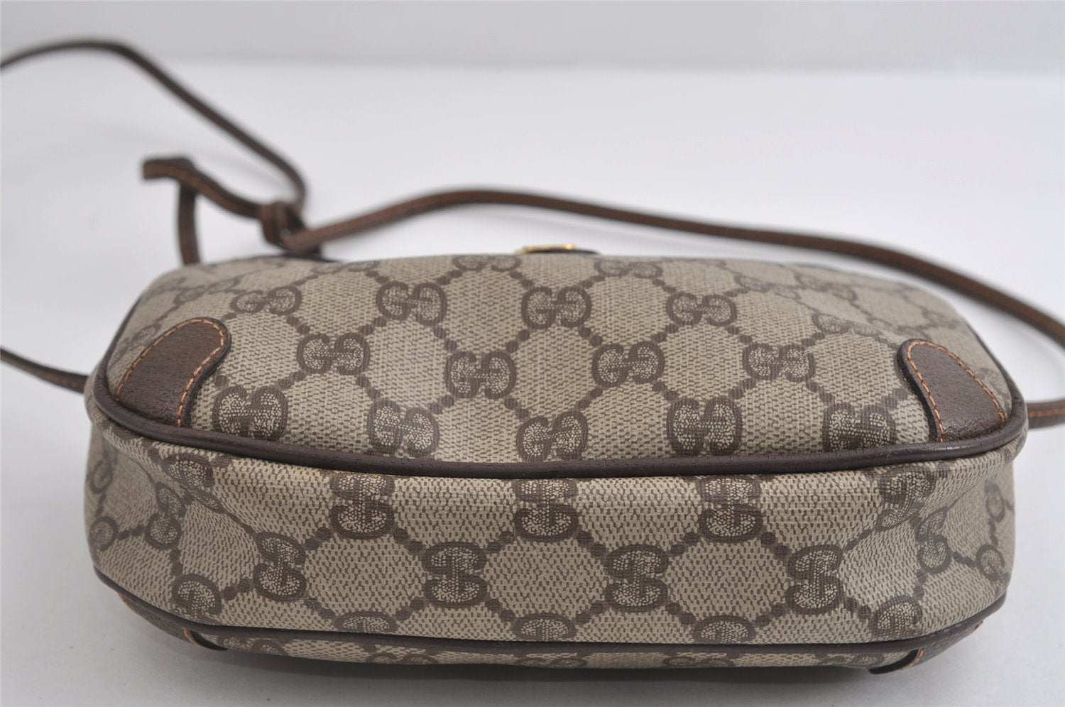 Authentic GUCCI Web Sherry Line Shoulder Bag GG PVC Leather Brown Junk 9271I