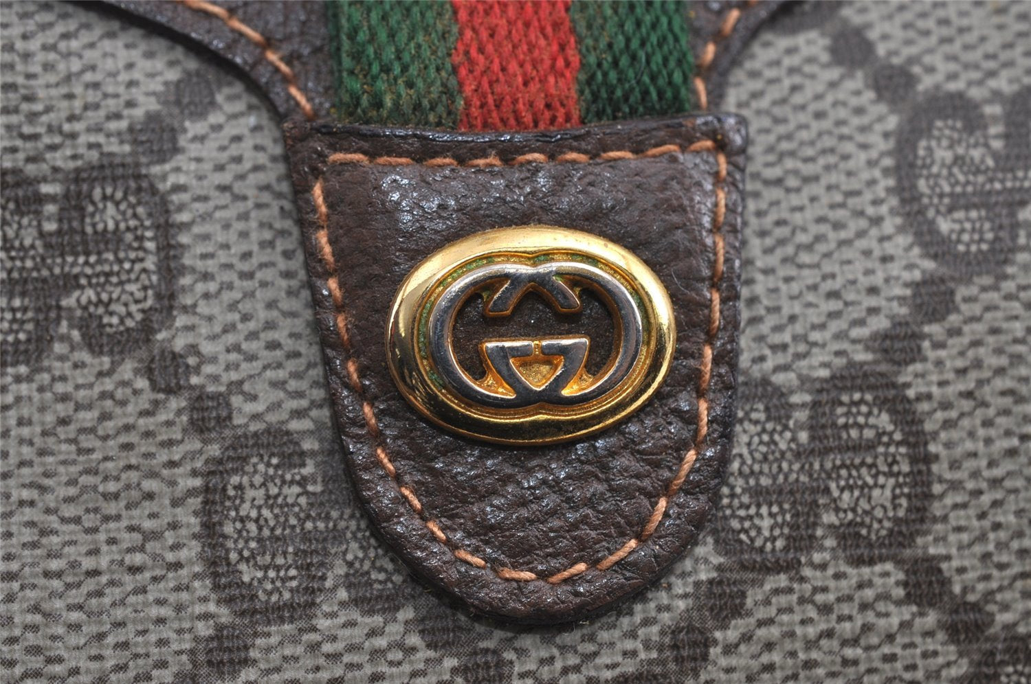 Authentic GUCCI Web Sherry Line Shoulder Bag GG PVC Leather Brown Junk 9271I