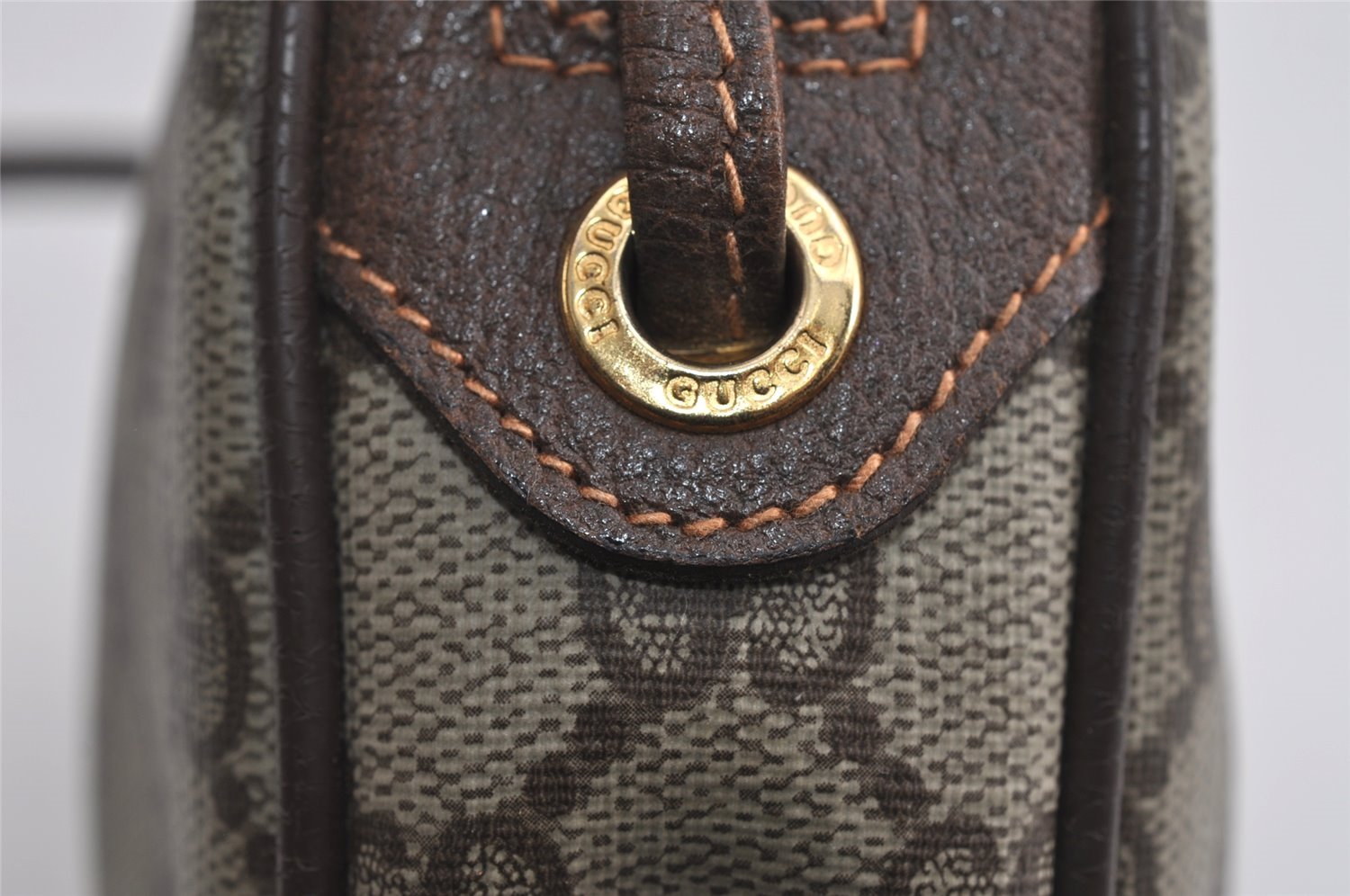 Authentic GUCCI Web Sherry Line Shoulder Bag GG PVC Leather Brown Junk 9271I