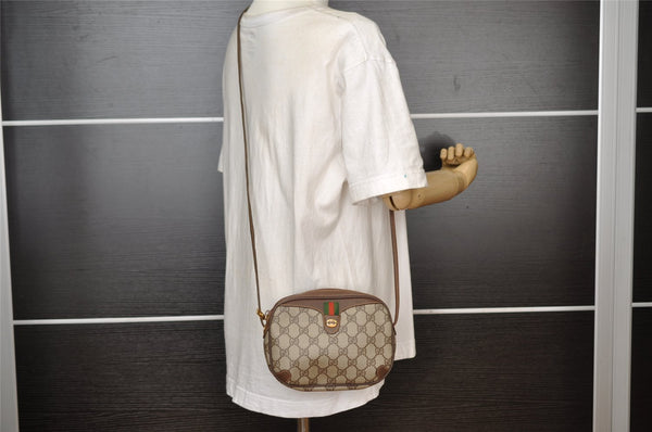 Authentic GUCCI Web Sherry Line Shoulder Bag GG PVC Leather Brown Junk 9271I