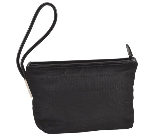 Authentic GUCCI Vintage Clutch Hand Bag Purse Nylon Leather Black 9271J
