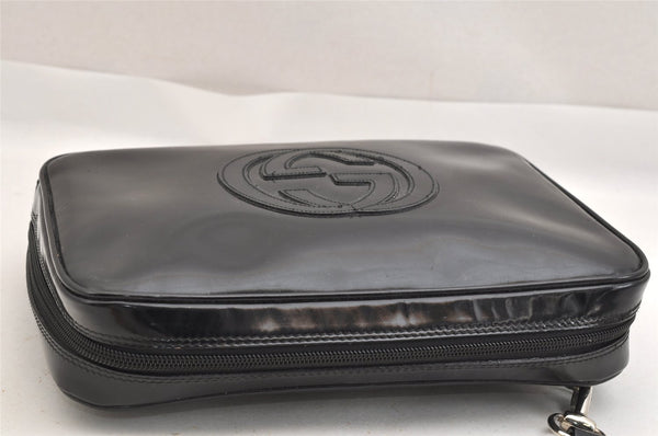 Authentic GUCCI Interlocking G Clutch Hand Bag Purse Enamel Black Junk 9272J