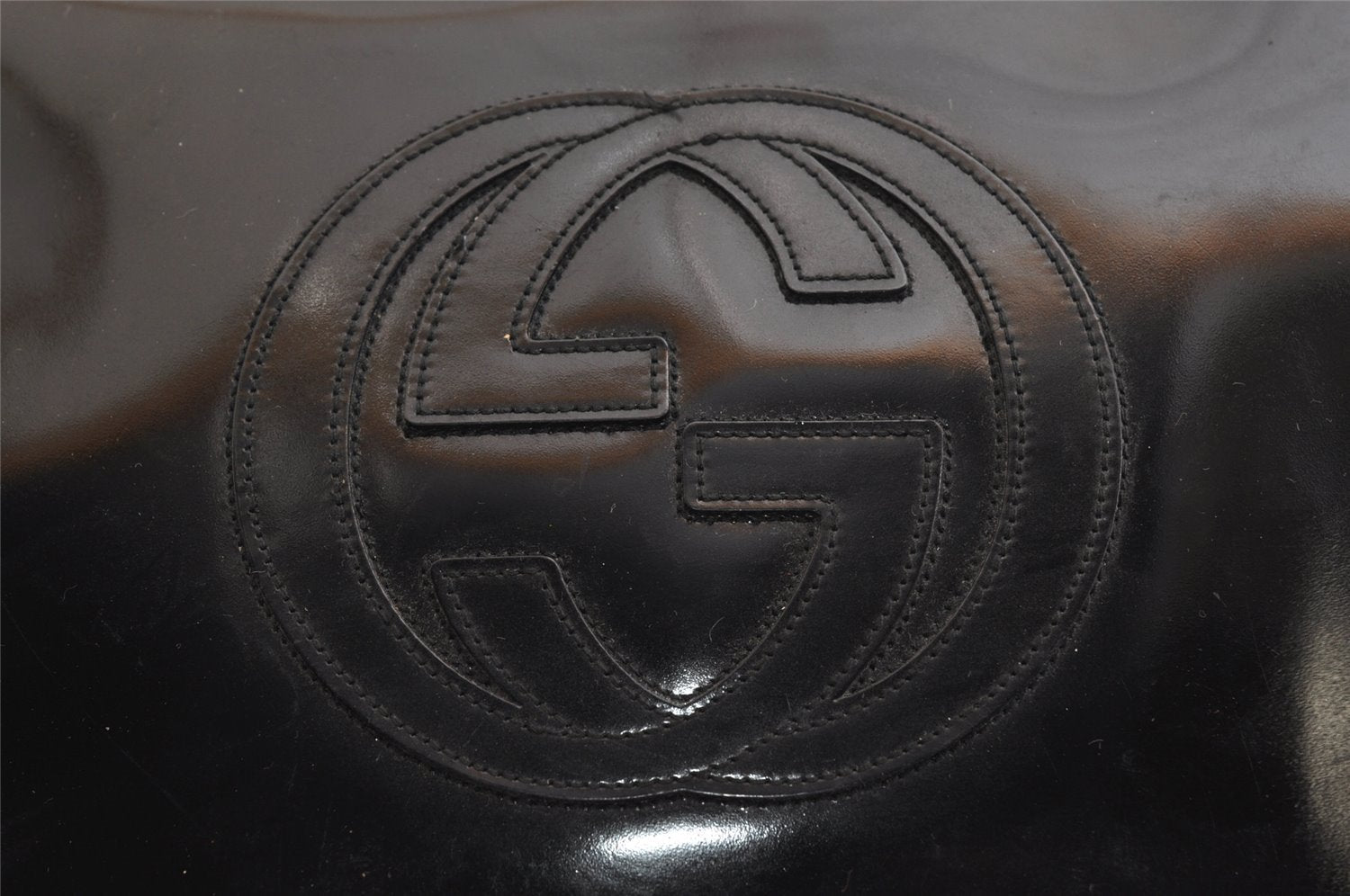 Authentic GUCCI Interlocking G Clutch Hand Bag Purse Enamel Black Junk 9272J