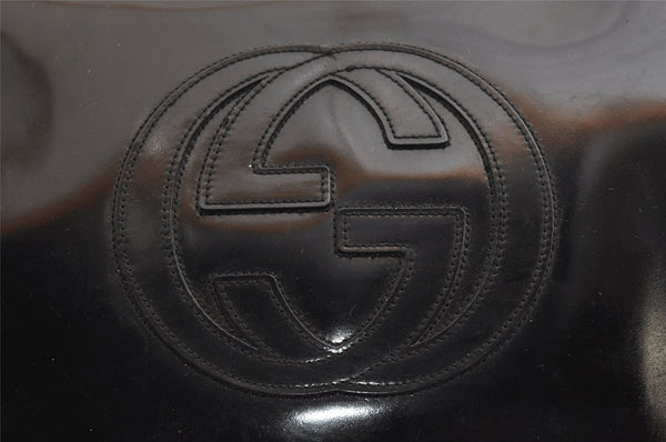 Authentic GUCCI Interlocking G Clutch Hand Bag Purse Enamel Black Junk 9272J