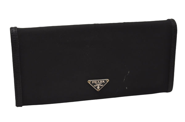 Authentic PRADA Vintage Nylon Leather Long Wallet Purse Black 9274I