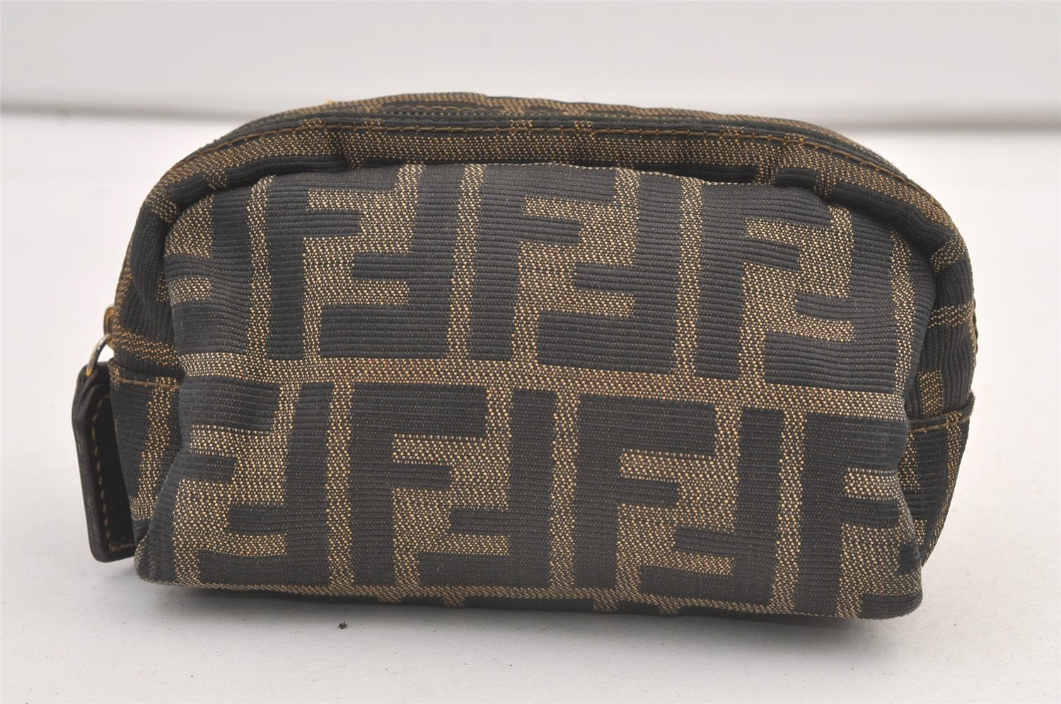 Authentic FENDI Vintage Zucca Pouch Purse Canvas Leather Brown 9274J