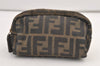 Authentic FENDI Vintage Zucca Pouch Purse Canvas Leather Brown 9274J