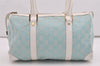 Authentic GUCCI Hand Boston Bag Purse GG Canvas Leather 0000851 Light Blue 9275I