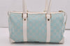 Authentic GUCCI Hand Boston Bag Purse GG Canvas Leather 0000851 Light Blue 9275I