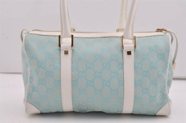 Authentic GUCCI Hand Boston Bag Purse GG Canvas Leather 0000851 Light Blue 9275I