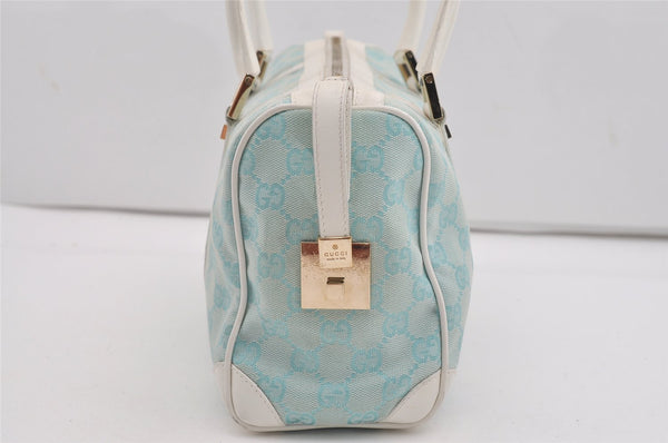 Authentic GUCCI Hand Boston Bag Purse GG Canvas Leather 0000851 Light Blue 9275I