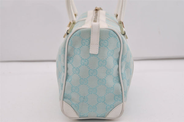 Authentic GUCCI Hand Boston Bag Purse GG Canvas Leather 0000851 Light Blue 9275I