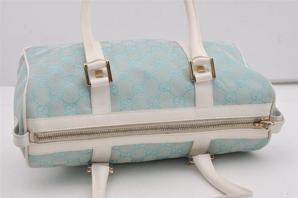 Authentic GUCCI Hand Boston Bag Purse GG Canvas Leather 0000851 Light Blue 9275I