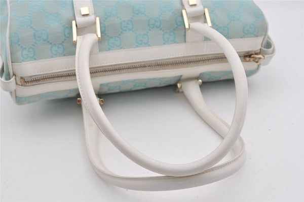 Authentic GUCCI Hand Boston Bag Purse GG Canvas Leather 0000851 Light Blue 9275I