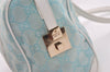 Authentic GUCCI Hand Boston Bag Purse GG Canvas Leather 0000851 Light Blue 9275I