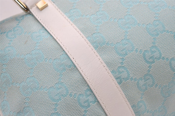 Authentic GUCCI Hand Boston Bag Purse GG Canvas Leather 0000851 Light Blue 9275I