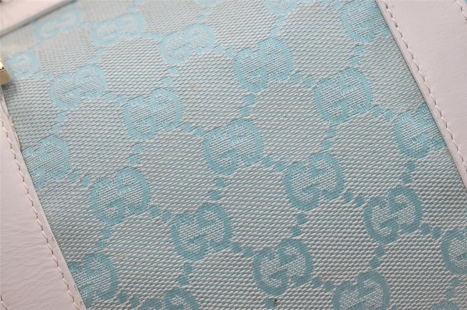 Authentic GUCCI Hand Boston Bag Purse GG Canvas Leather 0000851 Light Blue 9275I