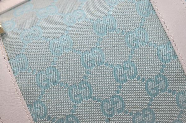 Authentic GUCCI Hand Boston Bag Purse GG Canvas Leather 0000851 Light Blue 9275I