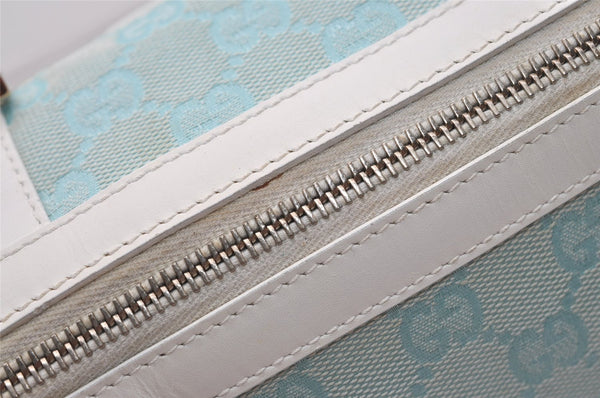 Authentic GUCCI Hand Boston Bag Purse GG Canvas Leather 0000851 Light Blue 9275I