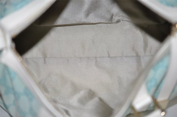 Authentic GUCCI Hand Boston Bag Purse GG Canvas Leather 0000851 Light Blue 9275I